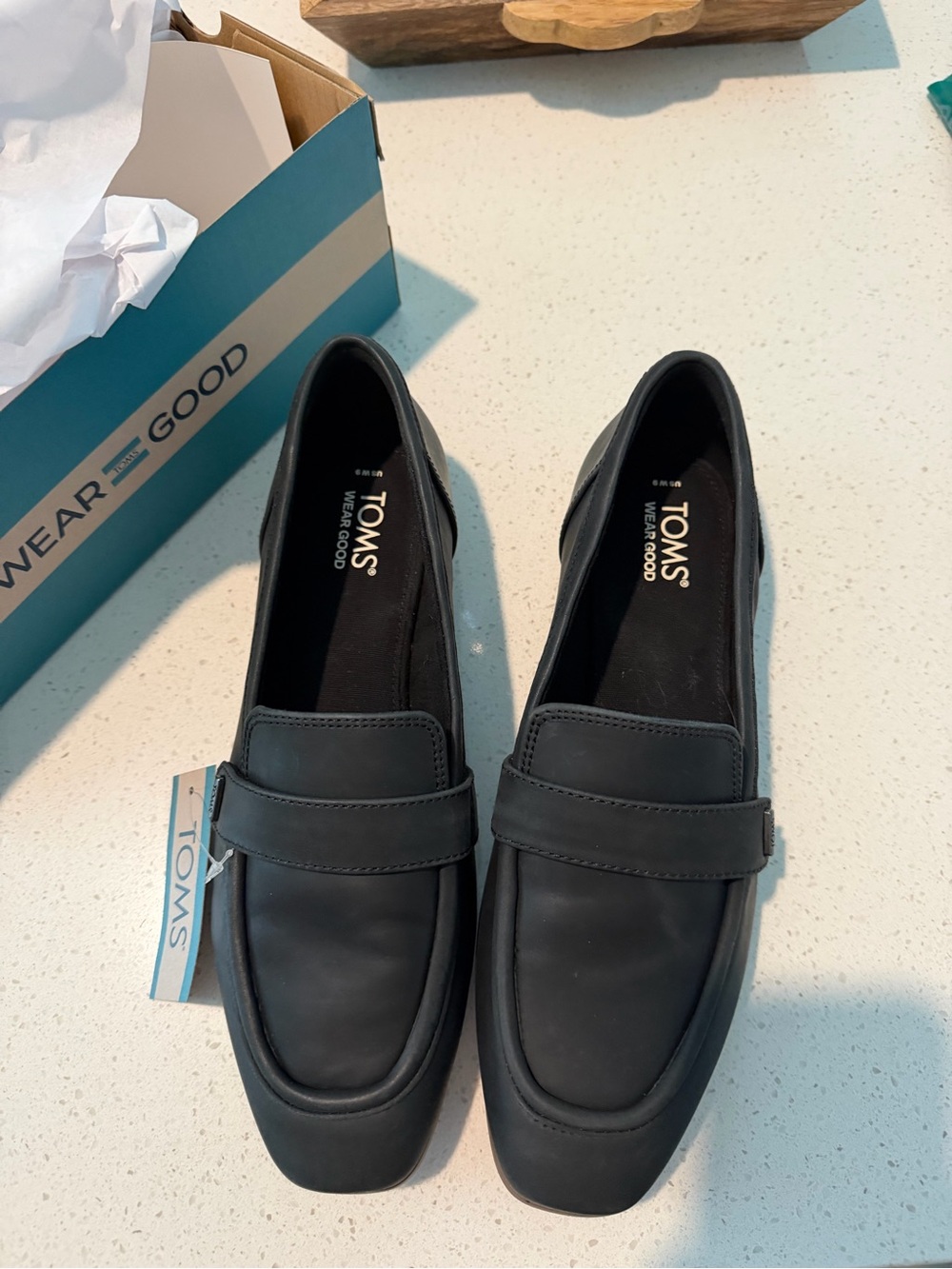 Toms Women's Black Leather-Style Penny Loafers